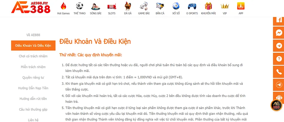 Cách cập nhật thông tin về điều khoản và điều kiện mới nhất của AE388