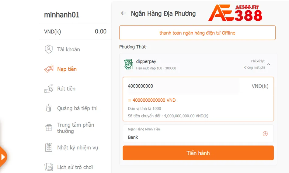 Một số những lưu ý quan trọng cần nắm khi nạp tiền AE388