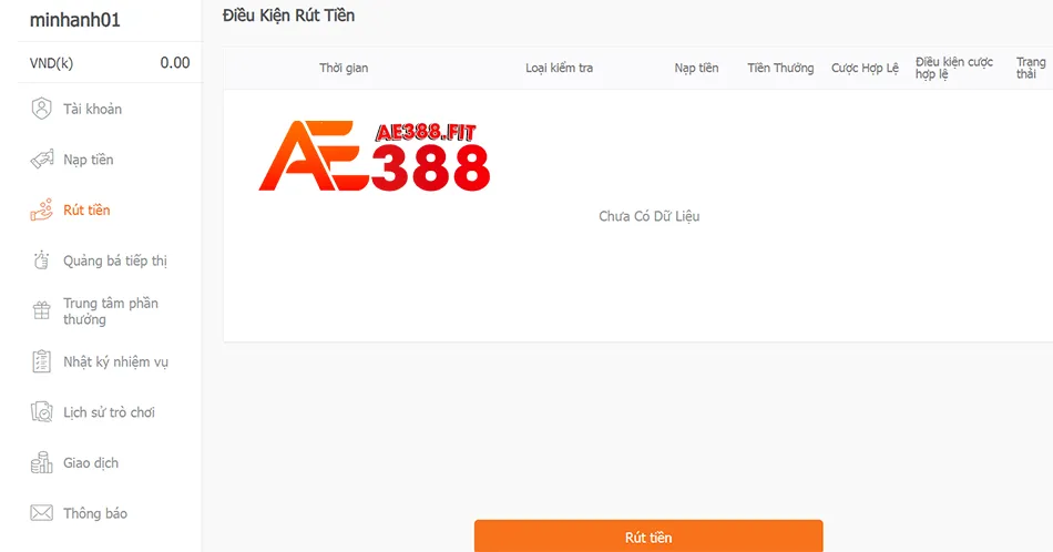 Các Điều kiện người chơi cần đáp ứng khi rút tiền AE388 